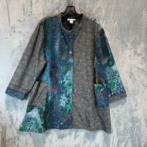 Anea‎ A Women's Button Up Top 1XL  Artsy Art to Wear Lagenlook Floral Patchwork
